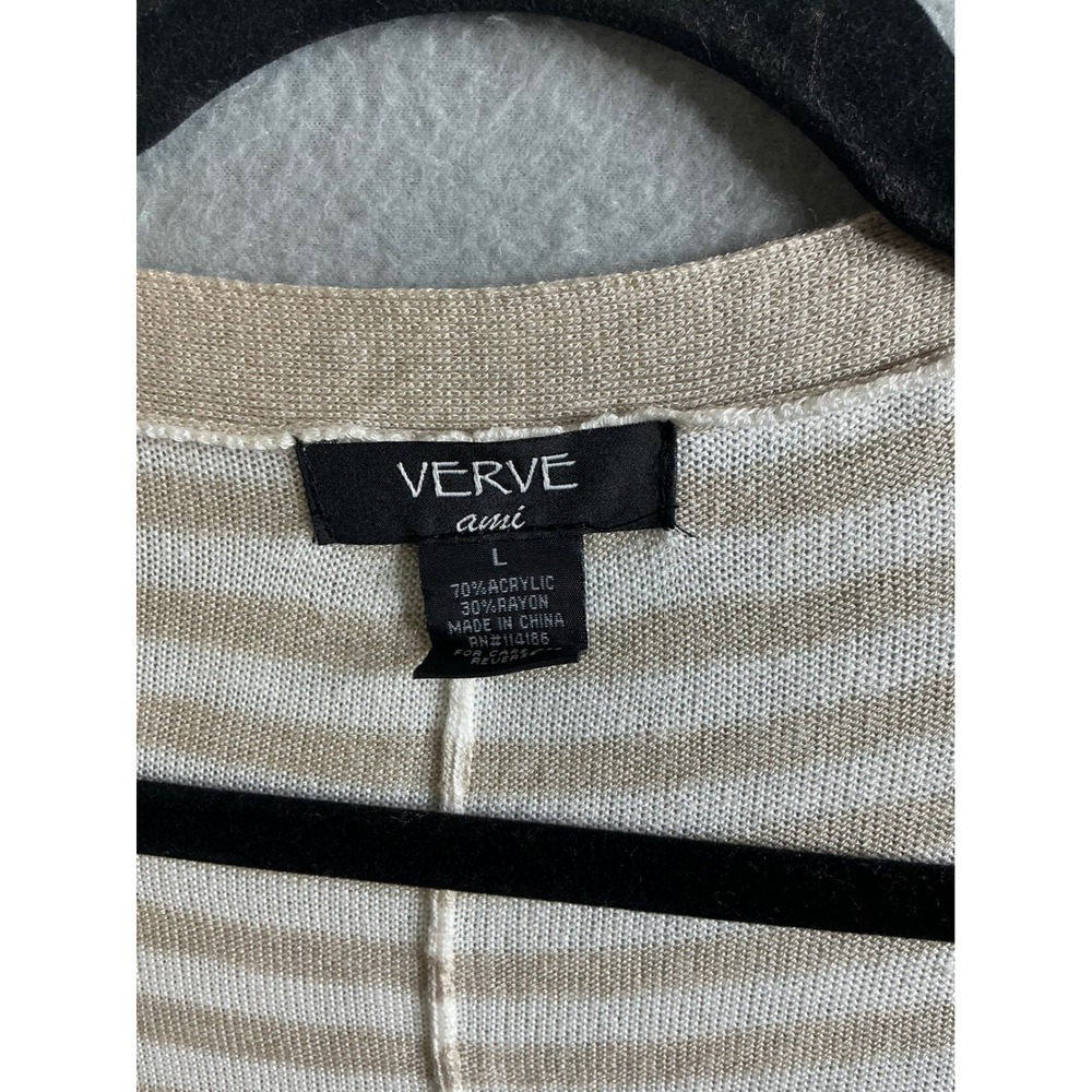 Verve ami Striped Cardigan Women's Large Open Front Knit Sweater with Pockets - Picture 3 of 6